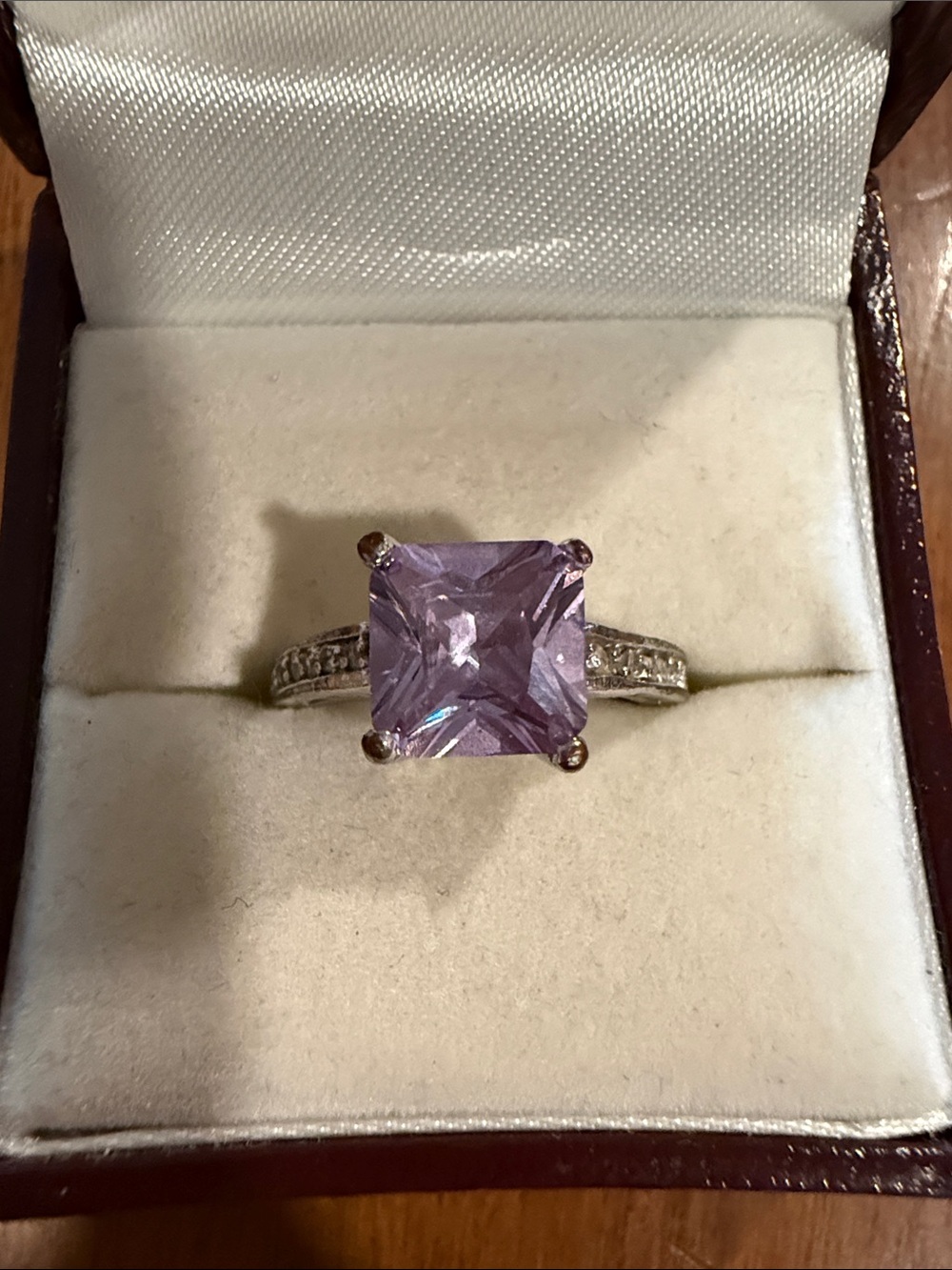 Lavender Square-Cut Gemstone Silver-Tone Ring Size 5
